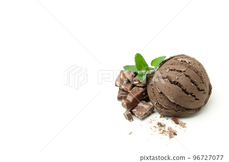 Chocolate ice cream on white background, space for text Chocolate ice cream on white background, space for text 96727077