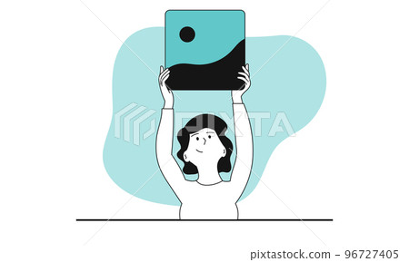 Woman digital artist vector concept illustration. Creative designer and character drawing creativity. Illustrator in studio and freelance artistic profession. Female worker and picture artwork Woman digital artist vector concept illustration. Creative designer and character drawing creativity. Illustrator in studio and freelance artistic profession. Female worker and picture artwork 96727405