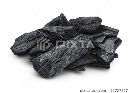 Natural wooden charcoal isolated on white background with full depth of field 96727857