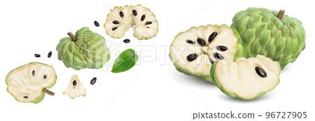 Sugar apple or custard apple isolated on white background. Exotic tropical Thai annona or cherimoya fruit. Top view. Flat lay 96727905
