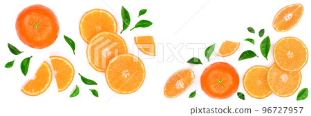 orange or tangerine with leaves isolated on white background with copy space for your text. Flat lay, top view 96727957