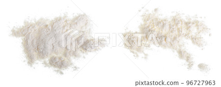 Pile of flour isolated on white background. Top view. Flat lay 96727963