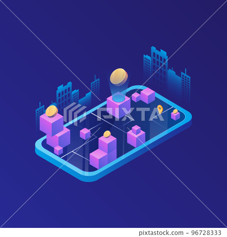 Blockchain game digital illustration. Metaverse concept. P2E Crypto Games Illustration. Earn money playing NFT Games Blockchain game digital illustration. Metaverse concept. P2E Crypto Games Illustration. Earn money playing NFT Games 96728333