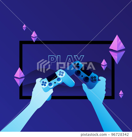 P2E Crypto Games Illustration. Choose your joystick. Earn money playing crypto games 96728342