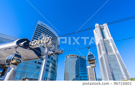 Yokohama Cityscape in Japan Futuristic "Aerial Transportation" "YOKOHAMA AIR CABIN" that shines in the clear autumn weather 96728801