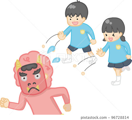 Children dispersing demons by throwing beans in a kindergarten 96728814