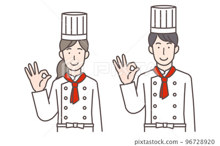 The man and woman of the cook giving an OK sign The man and woman of the cook giving an OK sign 96728920