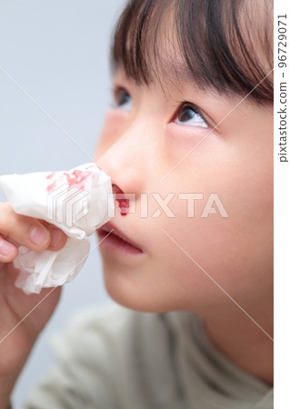 Elementary school girl with nosebleed (image with blood) 96729071