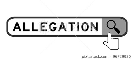 Search banner in word allegation with hand over magnifier icon on white background 96729920