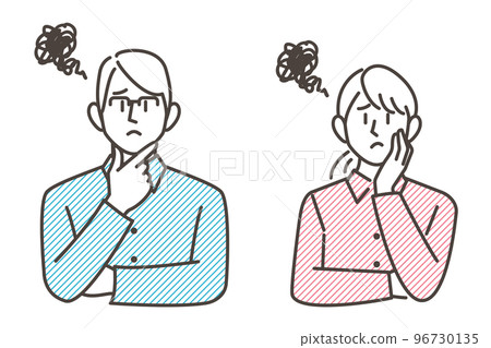 Worried, thinking man and woman couple (couple) set [vector illustration material] 96730135