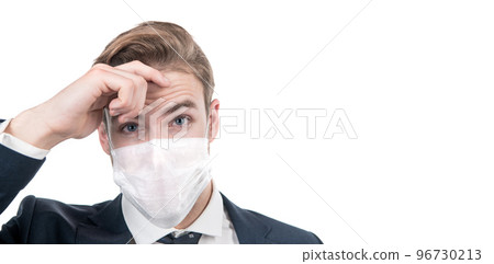 man in medical protection mask isolated on white, copy space, safety business man in medical protection mask isolated on white, copy space, safety business 96730213