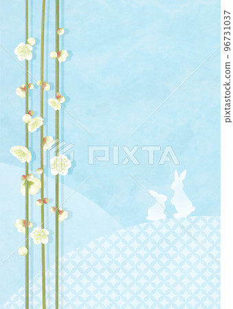 White plum blossoms and rabbit Year of the Rabbit Rabbit Winter greeting 96731037