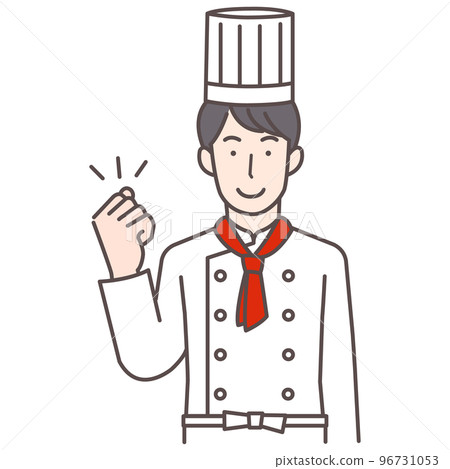 Illustration of a man's upper body of a cook who makes a guts pose Illustration of a man's upper body of a cook who makes a guts pose 96731053