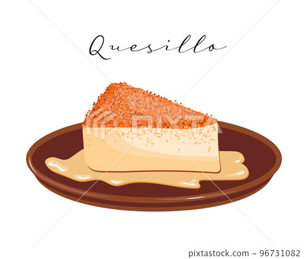 Dessert creme brulee with caramel, Flan, Quecillo, Latin American cuisine. National cuisine of Venezuela. Food illustration, vector Dessert creme brulee with caramel, Flan, Quecillo, Latin American cuisine. National cuisine of Venezuela. Food illustration, vector 96731082