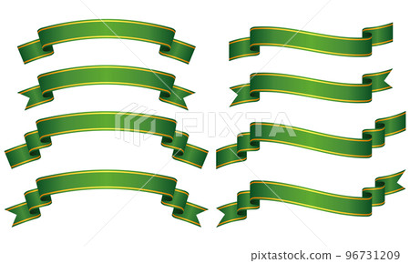 一組 8 種帶有彎曲黃線（綠色）的漸變色帶標籤的插圖 96731209