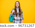 happy teen girl carry backpack. back to school. knowledge day. concept of education. 96731267