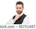 smiling elegant man with beard isolated on white background, business casual 96731487