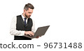 busy business man with laptop isolated on white background, copy space, business 96731488