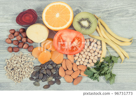 Healthy nutritious ingredients containing natural vitamin K and minerals Healthy nutritious ingredients containing natural vitamin K and minerals 96731773