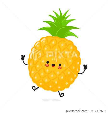 Cute funny pineapple jump character. Vector hand drawn cartoon kawaii character illustration icon. Isolated on white background. Pineapple character concept Cute funny pineapple jump character. Vector hand drawn cartoon kawaii character illustration icon. Isolated on white background. Pineapple character concept 96731976