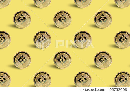 Binance or BNB cryptocurrency coin seamless pattern on yellow background. Binance or BNB cryptocurrency coin seamless pattern on yellow background. 96732008