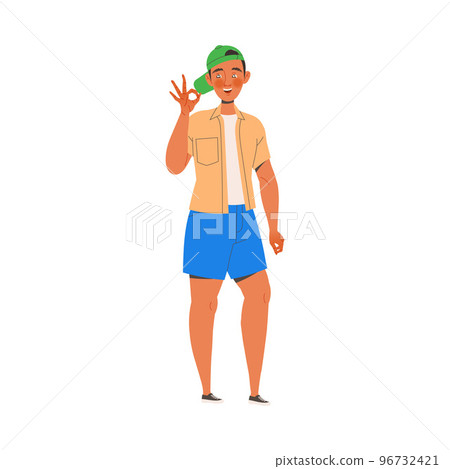Young Man Character in Cap Showing Ok Hand Gesture Expressing Positive Emotion Vector Illustration Young Man Character in Cap Showing Ok Hand Gesture Expressing Positive Emotion Vector Illustration 96732421