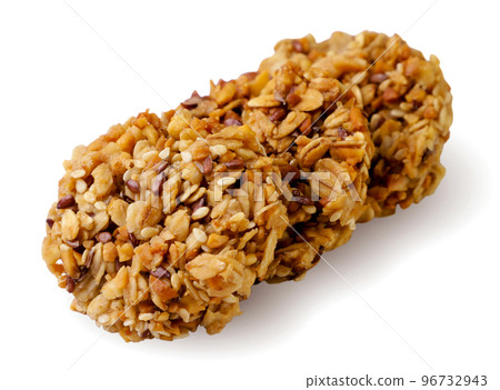 Oatmeal cookies with seeds on a white background. Healthy eating 96732943