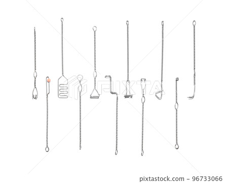 Set of logopedic probes on white background, top view. Speech therapist's tools 96733066