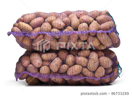 two bags of potatoes, objects isolated on a white background 96733289