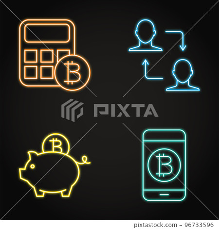 Neon icons set of cryptocurrency transaction instruments Neon icons set of cryptocurrency transaction instruments 96733596
