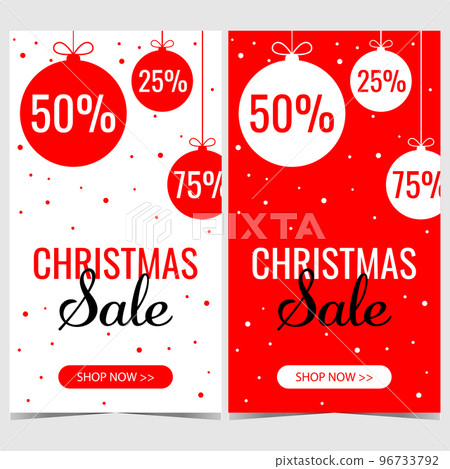 Christmas sale and discount banner. Vector poster for Christmas sale promotion and announcement during December shopping season and winter holidays. Ready to print illustration in flat style. 96733792