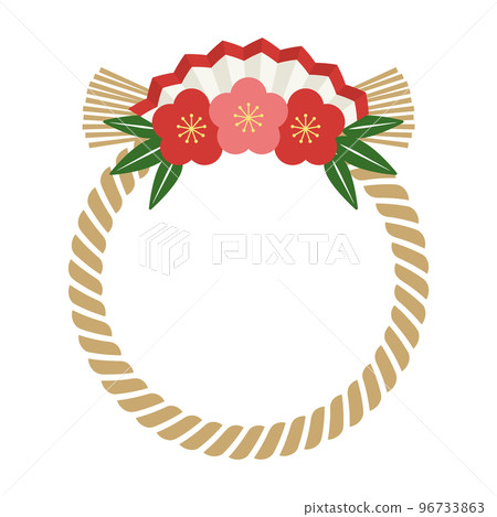 Japanese-style frame with shimenawa, New Year's, and New Year's card materials, Japanese illustration materials, Japanese traditional events, New Year's, New Year's, plums, single item 96733863