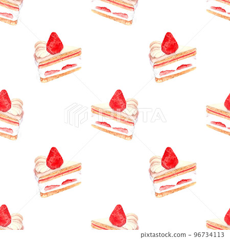 chinese strawberry cheesecake watercolor on isolated white background, hand drawn. Perfect for card design, invitation, scrapbooking, fabric printing 96734113
