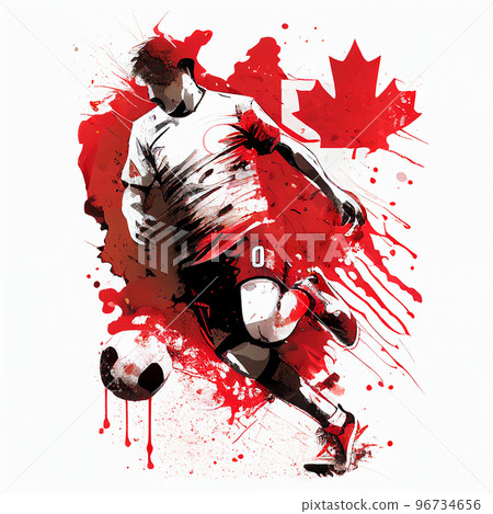 Canada national football player. Canadian soccer team. Canada soccer poster. Abstract Canadian football background 96734656