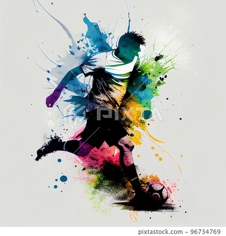 Watercolor football player. Soccer poster. Abstract football background. Abstract soccer player illustration 96734769