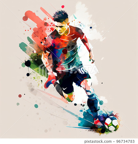 Watercolor football player. Soccer poster. Abstract football background. Abstract soccer player illustration 96734783