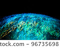 Digital planet technology earth. Shaped with blue and green connection glowing lines. 96735698