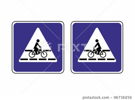 Traffic signs for cyclists set. Bicycle lane sign of the direction of movement. Sign indicating the rule. Route for pedal bikes square template. Vector illustration in flat style. 96736856