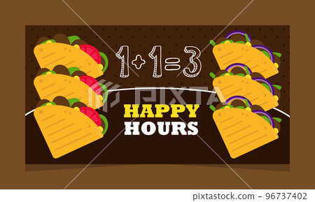 Discount and special offer on happy hour menu. Tasty mexican meal and snacks Discount and special offer on happy hour menu. Tasty mexican meal and snacks 96737402