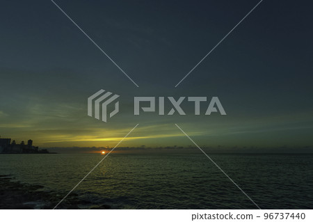 Sunset over Malecon and Atlantic Ocean - Havana 96737440