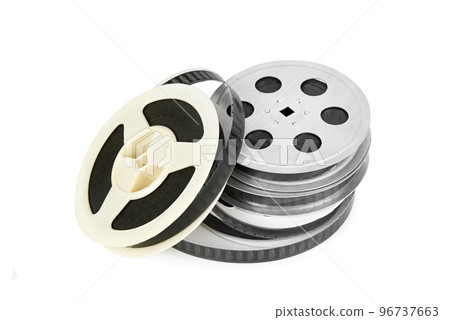 A 35mm film reels, isolated over white A 35mm film reels, isolated over white 96737663