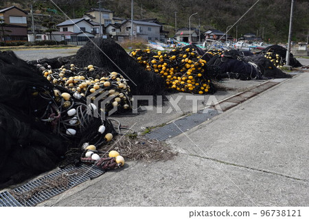 Fisherman's fishing gear placed in the fishing port Fisherman's fishing gear placed in the fishing port 96738121