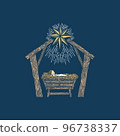 The Nativity Scene. A hand-drawn manger for the baby Jesus. The Star of Bethlehem above the stable where the Savior of the world was born. 96738337