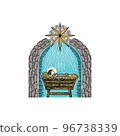 The Nativity Scene. A hand-drawn manger for the baby Jesus. The Star of Bethlehem above the stable where the Savior of the world was born. 96738339