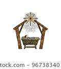 The Nativity Scene. A hand-drawn manger for the baby Jesus. The Star of Bethlehem above the stable where the Savior of the world was born. 96738340