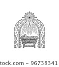 The Nativity Scene. A hand-drawn manger for the baby Jesus. The Star of Bethlehem above the stable where the Savior of the world was born. 96738341