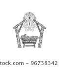 The Nativity Scene. A hand-drawn manger for the baby Jesus. The Star of Bethlehem above the stable where the Savior of the world was born. 96738342