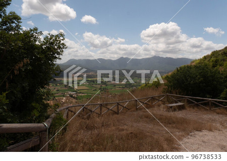 Panoramic view of Pietravairano, a medieval village in the province of Caserta, Italy. 96738533