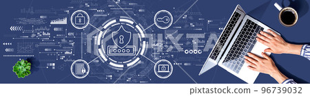 Cyber security theme with person using a laptop 96739032