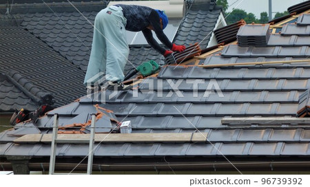 Replacement work for disaster prevention tiles Material background Replacement work for disaster prevention tiles Material background 96739392